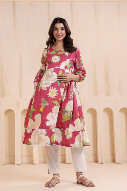 Desert Rose Pink Maternity & Nursing Kurta