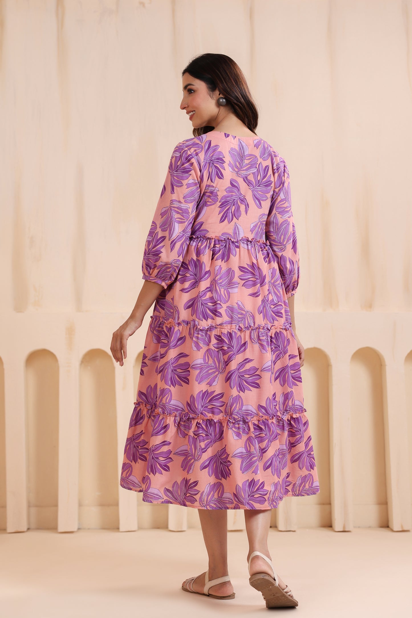 Whispering Leaves Pink Maternity & Nursing Tier Dress