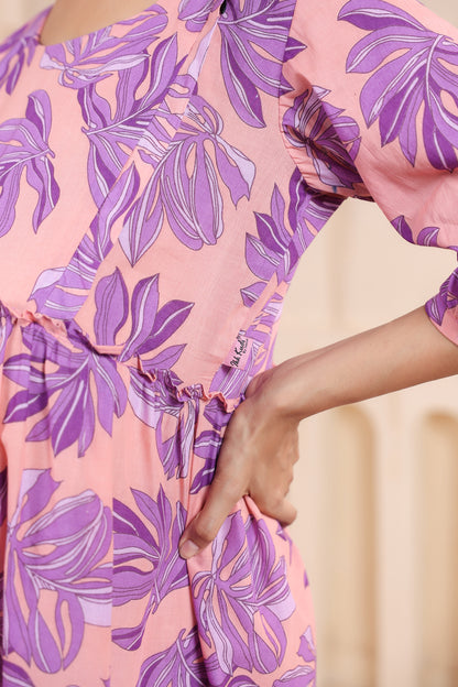 Whispering Leaves Pink Maternity & Nursing Kurta