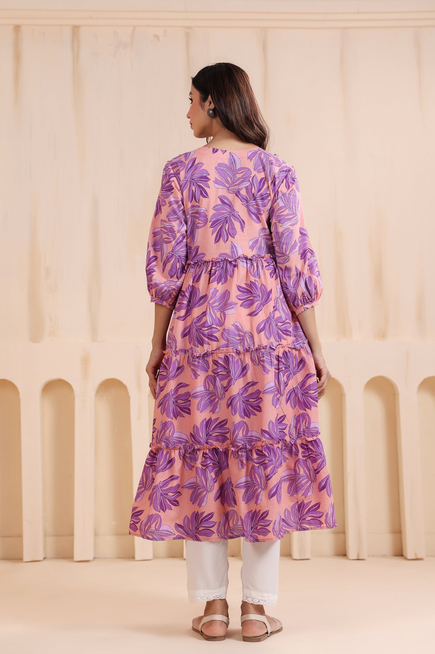 Whispering Leaves Pink Maternity & Nursing Kurta