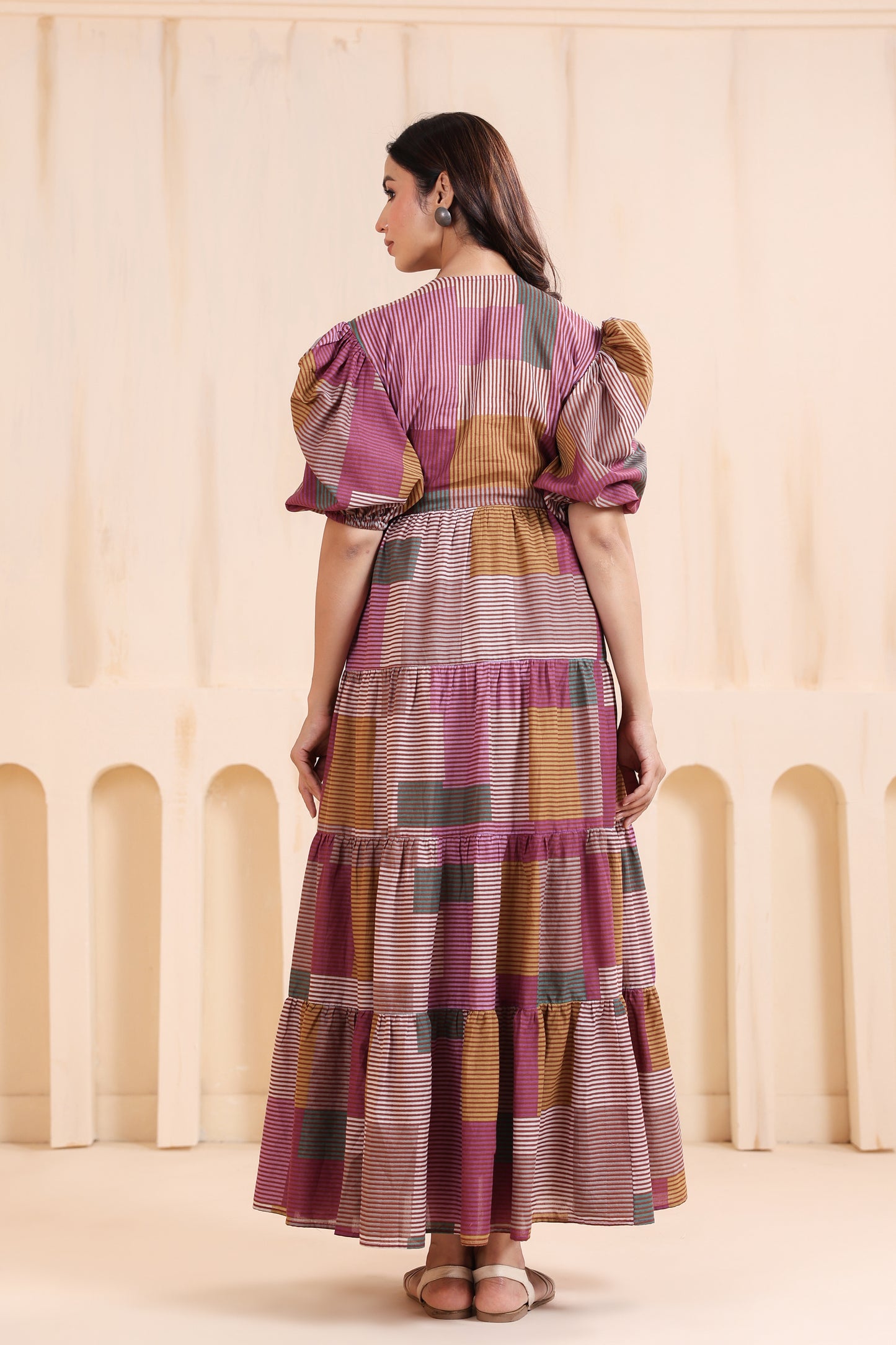 Geometric Grace Cotton Tier  Maternity & Nursing Dress